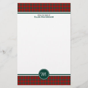 MacGregor Clan Tartan Rood en Groen Plaid Monogram Briefpapier