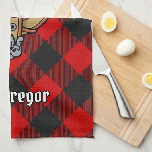 MacGregor Crest over Rob Roy Tartan Kitchen Towel Theedoek (Quarter Fold)