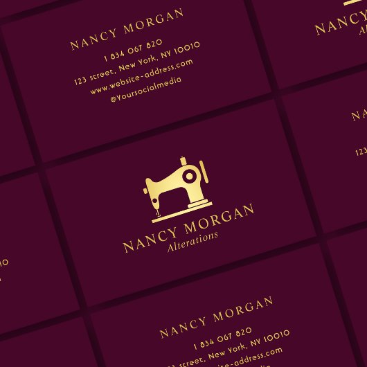 Machine À Coudre Bourgogne Et Carte de visite Or