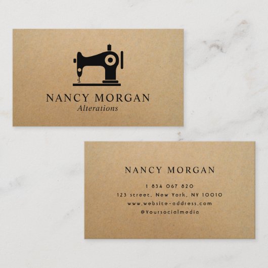 Machine à coudre Carte de visite kraft rustique (Devant / Derrière)