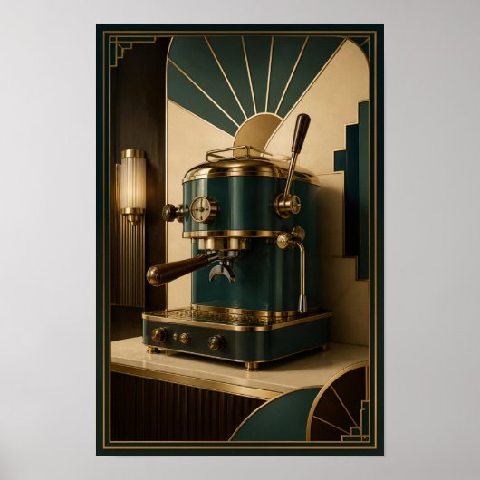 Machine à expresso Art Déco – Vert émeraude et or (Devant)