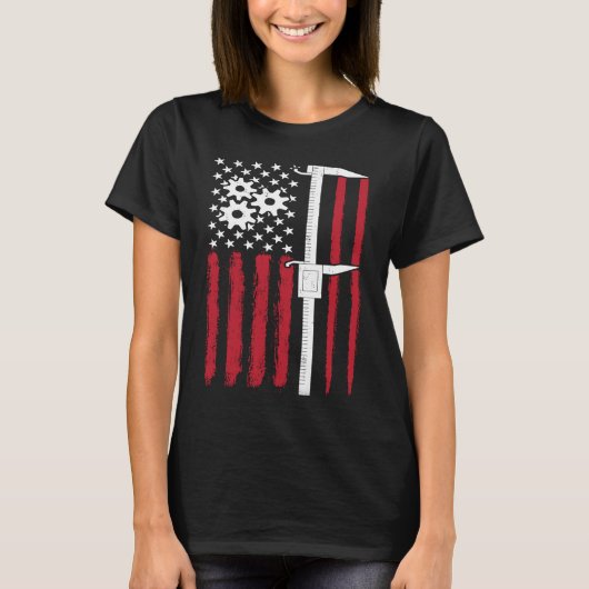 Machine Caliper  Machinist American Flag Tools Dia T-shirt (Voorkant)