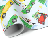 Machines met kerstbomen en pinguïns cadeaupapier (Rol Hoek)