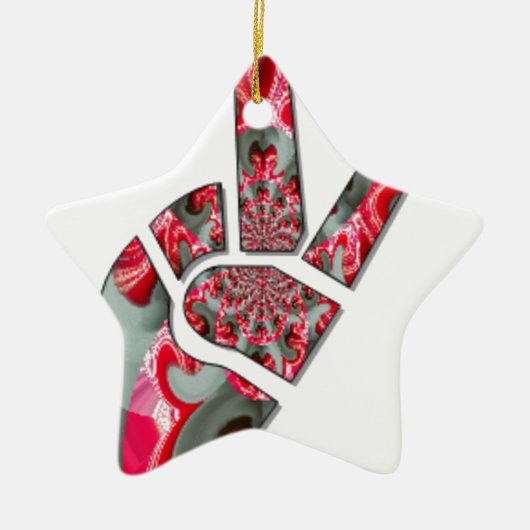 Macht in de palm: de groet met twee vingers keramisch ornament (Voorkant)