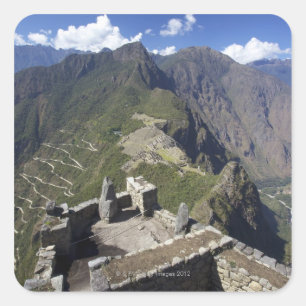 Machu Picchu bekeken vanuit de Huayna Picchu-piek; Vierkante Sticker