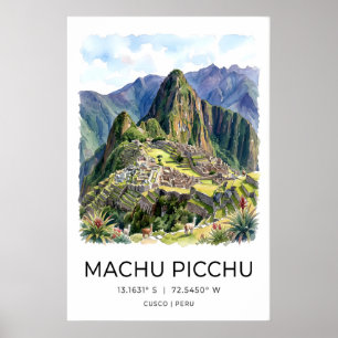 Machu Picchu Kunstprint - Blauwe Nevelige Landscha Poster