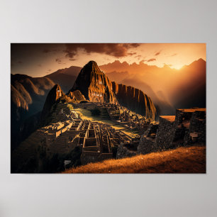 Machu Picchu op zonsondergang - Verbluffend Poster
