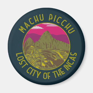 Machu Picchu Peru Retro Distress Circle Magneet