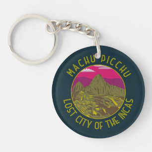 Machu Picchu Peru Retro Distress Circle Sleutelhanger