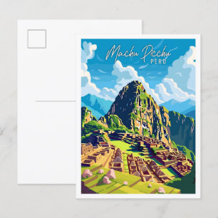Machu Picchu Peru vintage reisillustratie Briefkaart