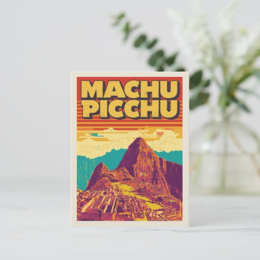 Machu Picchu Retro Reizen Poster Stijl Briefkaart (Staand voorkant)