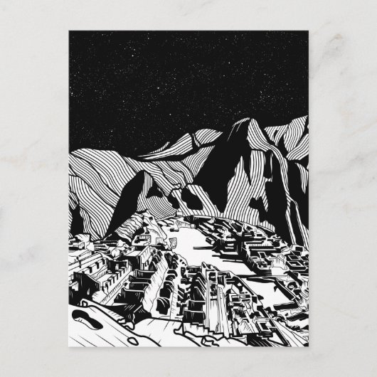 Machu Picchu zwart-wit landschap Briefkaart (Voorkant)