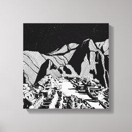 Machu Picchu zwart-wit landschap Canvas Afdruk