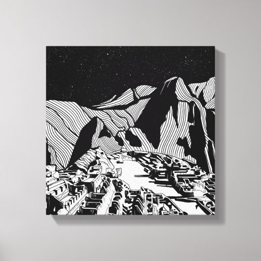 Machu Picchu zwart-wit landschap Canvas Afdruk (Voorkant)