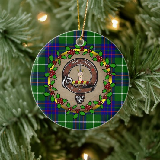 MacIntyre Clan Badge & Tartan Personalized Xmas Keramisch Ornament (Boom)