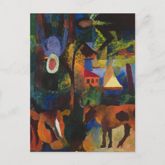 Macke - Landschap met Koeien, Zeilboot en... Briefkaart (Voorkant)