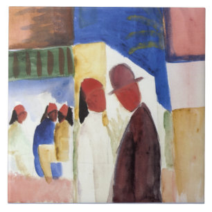 Macke - Op straat, aquarel, Tegeltje