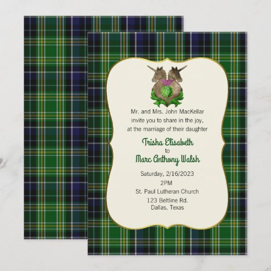 MacKellar Clan Scottish Symbols Wedding Invitation Kaart (Voorkant / Achterkant)