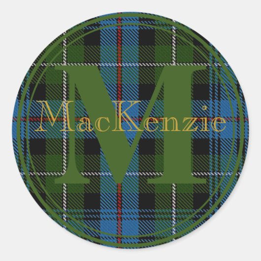 MacKenzie Tartan Gold Name-Initiaal Sticker Seal (Voorkant)