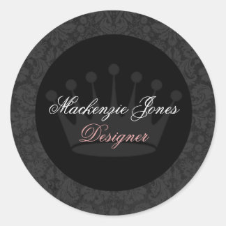 Mackenzie zwart damast chique ronde Sticker