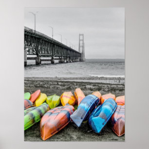 Mackinac Bridge and Canoes Select Color Poster