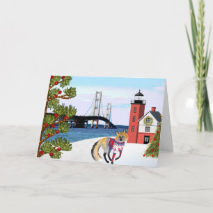 Mackinac Bridge Christmas Kaart met Fox