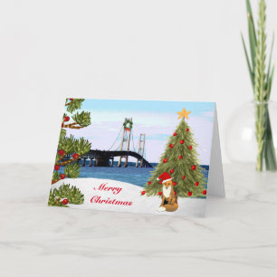 Mackinac Bridge Christmas Kaart met Fox