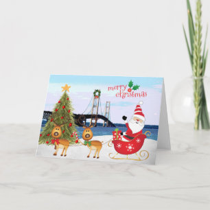 Mackinac Bridge Christmas Kaart met Santa, Sleigh,