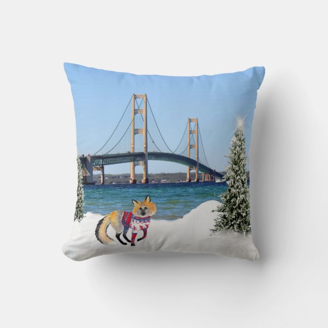 Mackinac Bridge kerst Kussen (Voorkant)