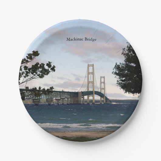 Mackinac Bridge met bord van papier voor bomen (Voorkant)
