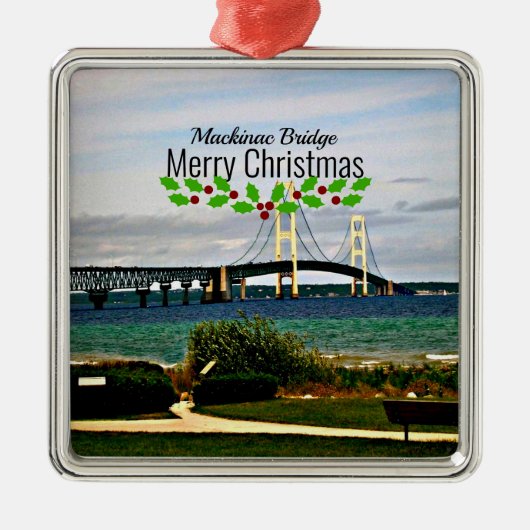 Mackinac-brug, Prettig kerstfeest, Metalen Ornament (Voorkant)