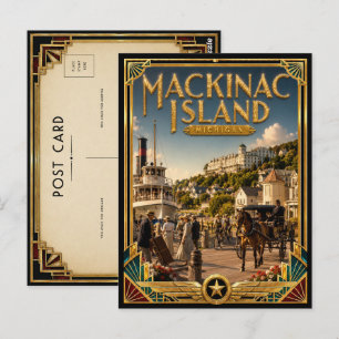 Mackinac Island Michigan Vintage Art Deco Gouden Briefkaart