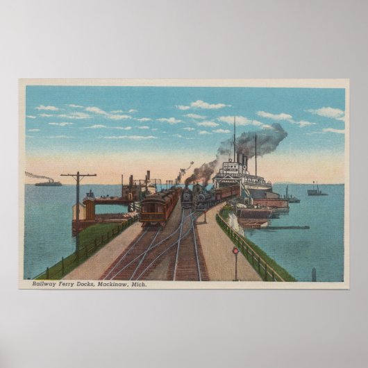 Mackinaw City, MI - Uitzicht van spoorwegveerbootd Poster (Voorkant)