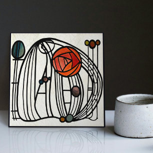 Mackintosh Art Deco Abstracte Bloemige Muurdecorat Tegeltje