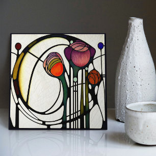 Mackintosh Art Deco Abstracte Bloemige Muurdecorat Tegeltje