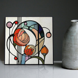 Mackintosh Art Deco Abstracte Bloemige Muurdecorat Tegeltje