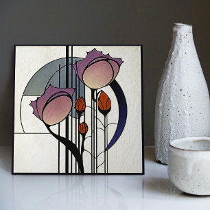 Mackintosh Art Deco Abstracte Bloemige Muurdecorat Tegeltje