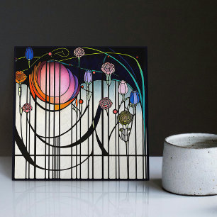 Mackintosh Art Deco Abstracte Bloemige Muurdecorat Tegeltje