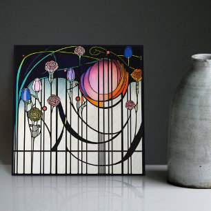 Mackintosh Art Deco Abstracte Bloemstukken Muurdec Tegeltje