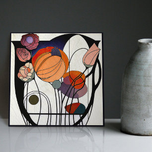 Mackintosh Art Deco Abstracte Bloemstukken Muurdec Tegeltje