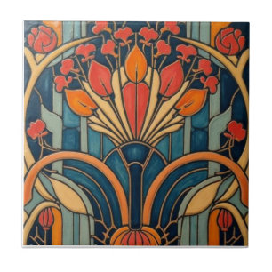 Mackintosh Art Deco Abstracte Bloemstukken Muurdec Tegeltje