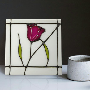 Mackintosh Art Deco Abstracte Rode Roos Bloemig Tegeltje