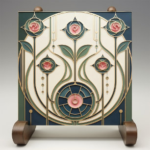Mackintosh Rose Art Nouveau Nabootsing Glas Tegeltje