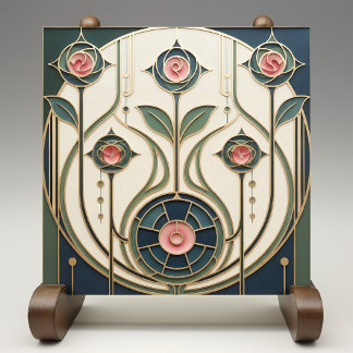 Mackintosh Rose Art Nouveau Nabootsing Glas Tegeltje