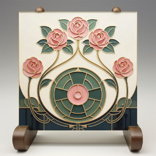 Mackintosh Rose Art Nouveau Nabootsingel Glas Tegeltje