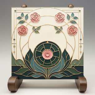 Mackintosh Rose Art Nouveau namaak glas-in-lood Tegeltje