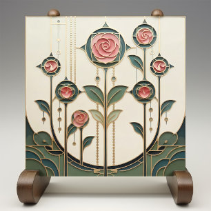 Mackintosh Rose Art Nouveau namaak glas-in-lood Tegeltje