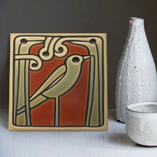 Mackintosh Vogel Groen Rood Muurdecoratie Tegeltje