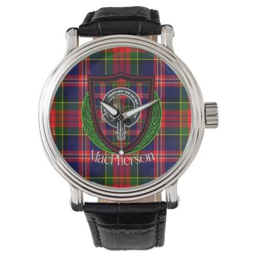 MacPherson Scottish Clan Tartan & Crest Horloge (Voorkant)