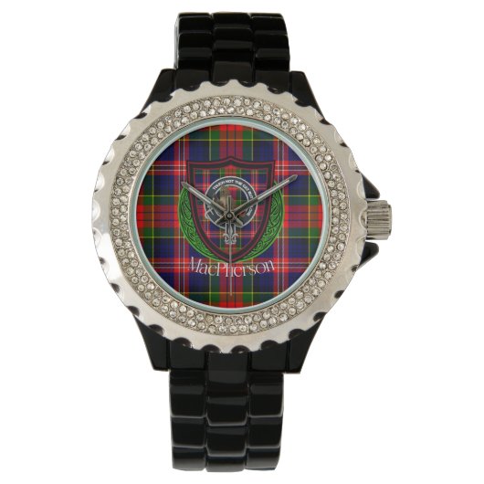 MacPherson Scottish Clan Tartan & Crest Horloge (Voorkant)